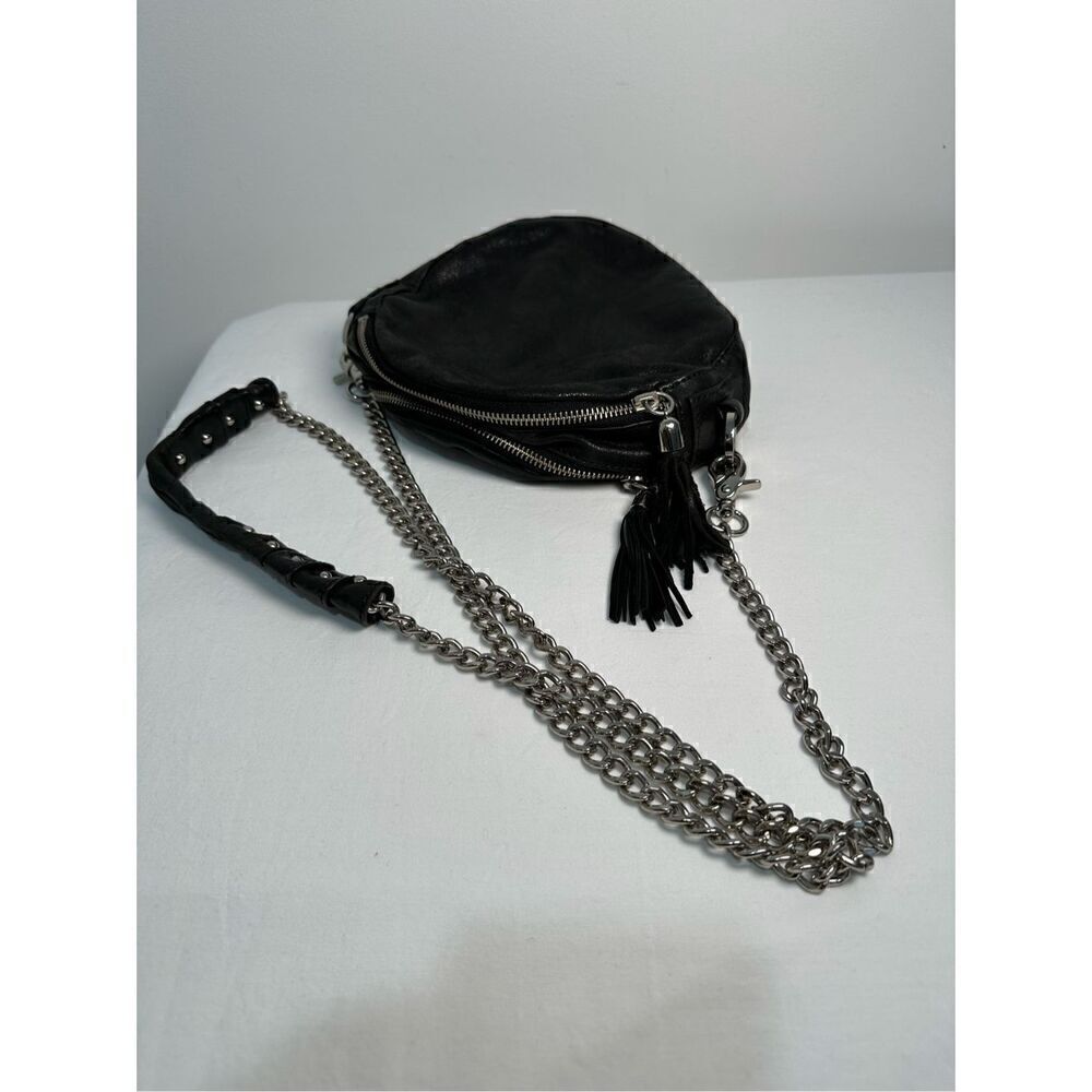 Pour la Victoire black leather round crossbody silver studded chain strap M-1162 - Picture 3 of 13